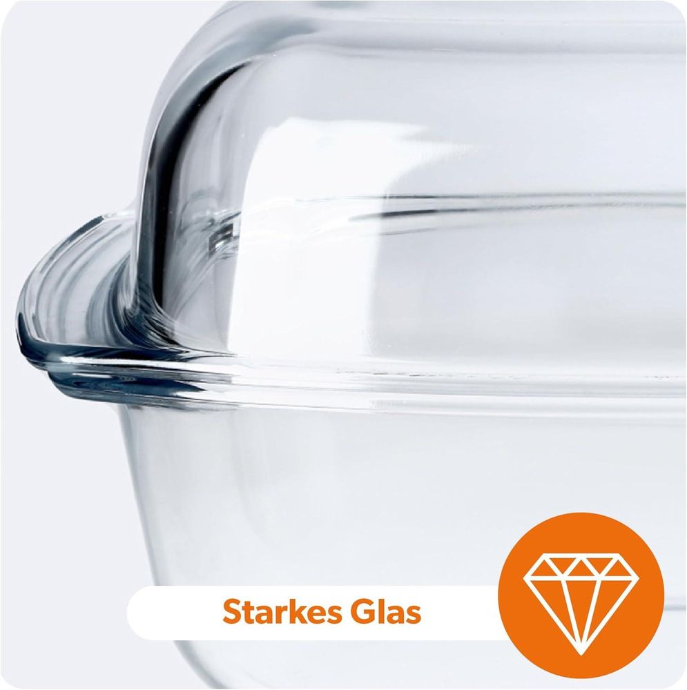 KADAX Auflaufform aus hitzebeständigem Glas "Backe", Glasbräter mit Deckel, transparent, rechteckig, 7L