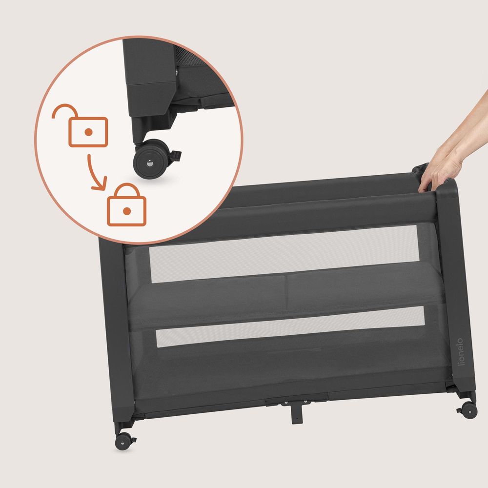 Lionelo Patty 5-in-1 Babybett & Beistellbett, Reisebett, Laufstall, 2 Liegehöhen, Rollen, Matratze, 0–36 Monate
