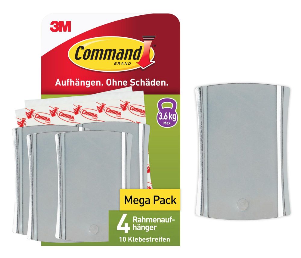 Command Universal-Klebenagel Jumbo 17048, Silber 4 Haken + 10 Strips, bis 3,6 kg