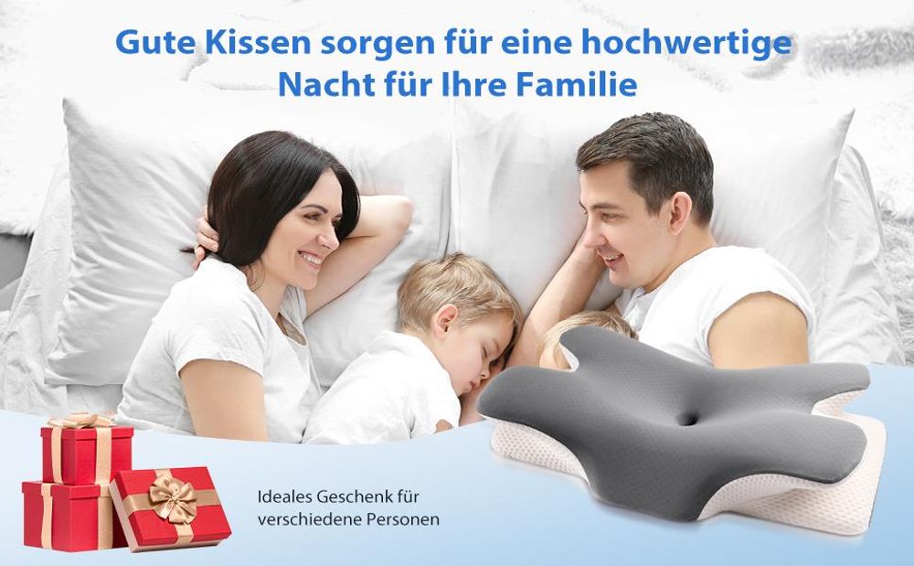 CMYbabee Nackenkissen, Orthopädisches Kopfkissen aus Memory Foam, Ergonomisches Kopfkissen gegen Nackenschmerzen mit Eisseiden Bezug, Grau