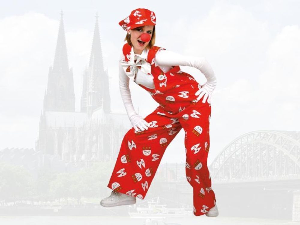 Latzhose Köln rot 1-tlg. Latzhose mit Köln Muster rot-weiß Clownhose für Erwachsene (X-Large)