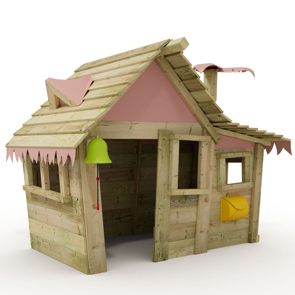 Spielhaus Wickey Casita aus Holz mit Fenstern und Holzdach in Hellrosa
