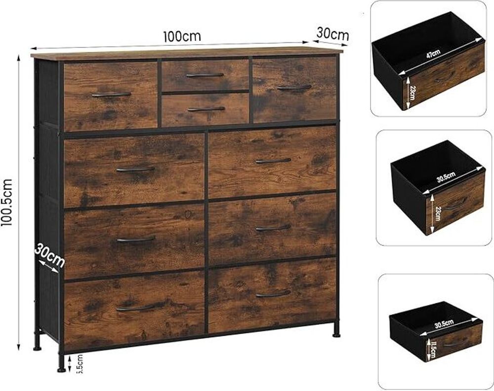 WOLTU Kommode mit 10 Schubladen aus Stoff, Sideboard, Metallrahmen, Industrial Stil : Vintagebraun Farbe: Vintagebraun