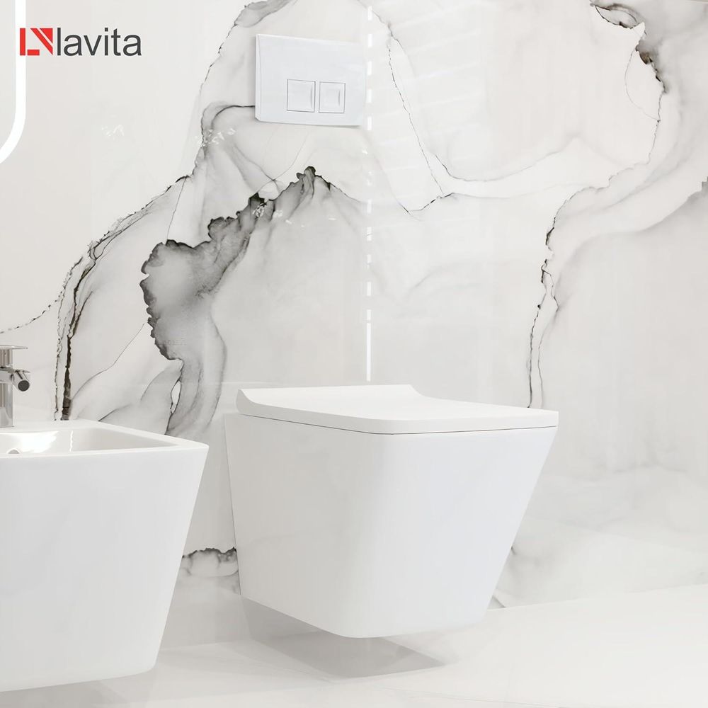 GEBERIT Duofix Basic Vorwandelement + Wand-WC Dalia Becken Weiß Spülrandlos + Bedienplatte Delta 25 für Doppelspülung