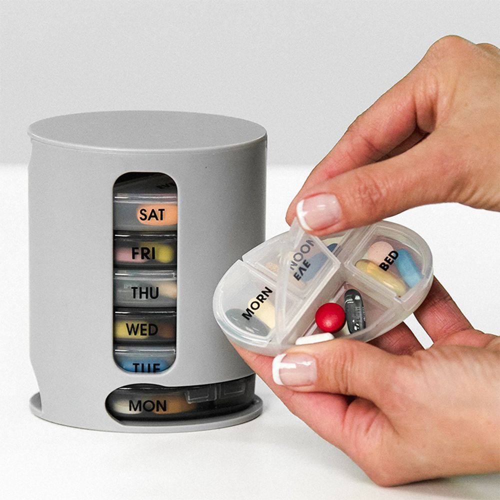 Tablettenbox 7 Tage Pillendose Medikamentendispenser Wochendispenser Tablettendispenser 4 Fächer Pillenbox Medikamenten Dosierer Medikamentenbox Grau Retoo