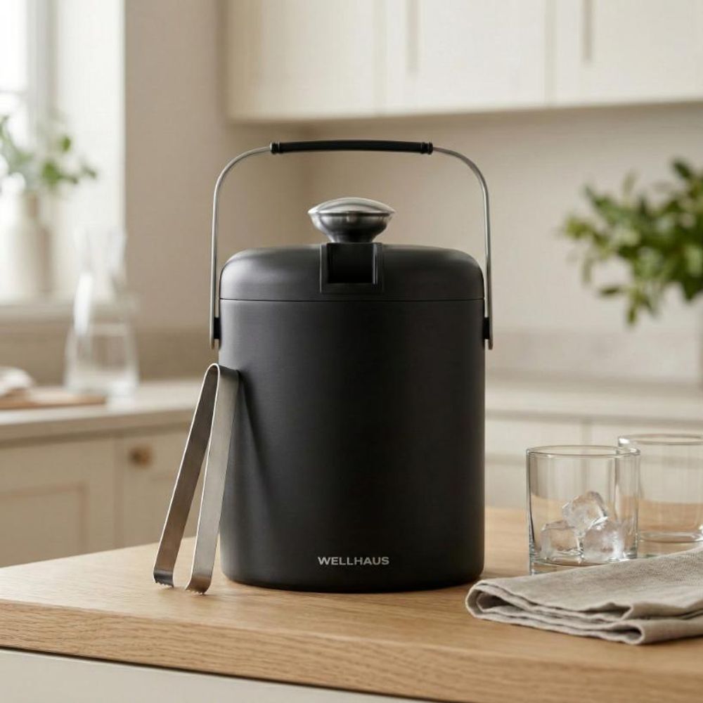 WELLHAUS Eiskübel mit Zange 1,3l Schwarz