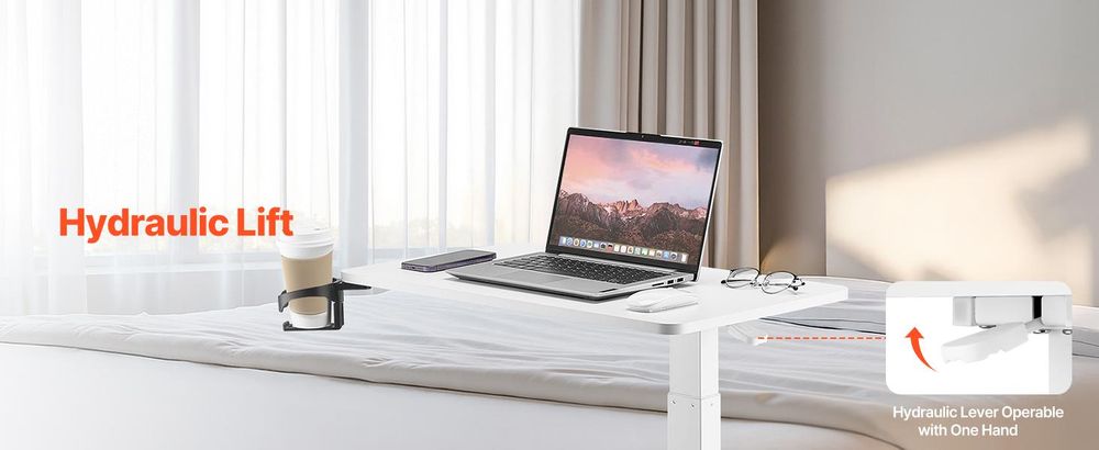 VEVOR Nachttisch, mobiler Beistelltisch, höhenverstellbar, Laptoptisch mit Getränkehalter, tragbarer Nachttisch für Büro, Arbeitszimmer, Zuhause, Weiß