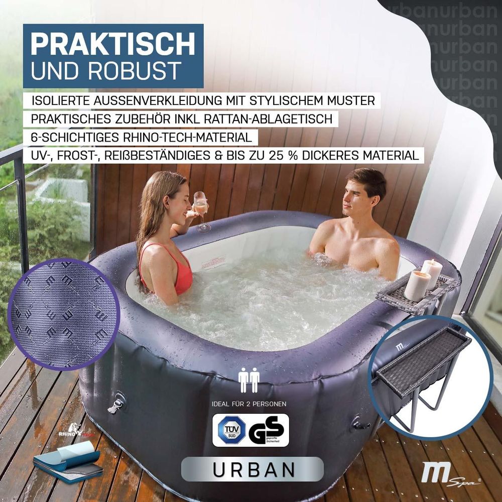 MSpa Whirlpool Urban Nest U-NE021 | Indoor & Outdoor Whirlpool - Aufblasbar - 2 Personen - Massagefunktion - Anti-Frost - Ozon-UV-C-Desinfektion