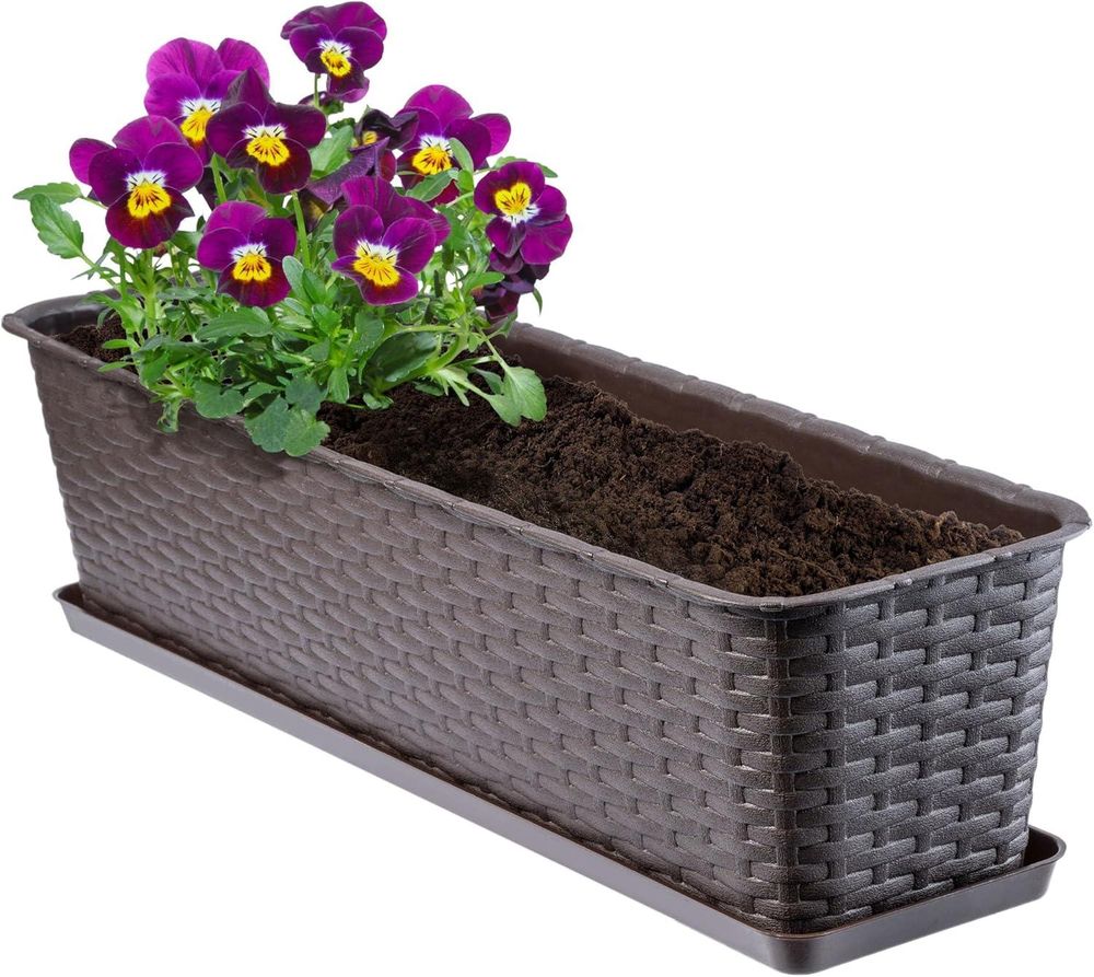 KADAX Balkontopf mit Untersatz "Frette", Balkonkasten mit Wasser Öffnungen, 60cm, Braun