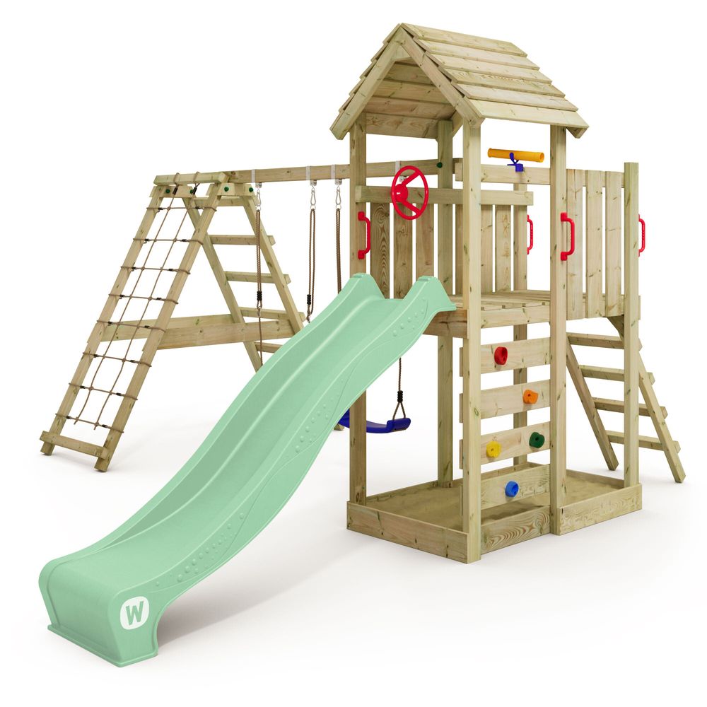 Spielturm Wickey RocketFlyer mit Schaukel und Kletteranbau in Hellgrün