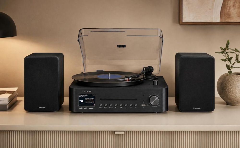 Lenco MC-760BK - Hi-Fi-Stereoanlage mit Plattenspieler und Lautsprechern - Internetradio, DAB+, FM, Bluetooth®, CD/MP3-Player - Schwarz