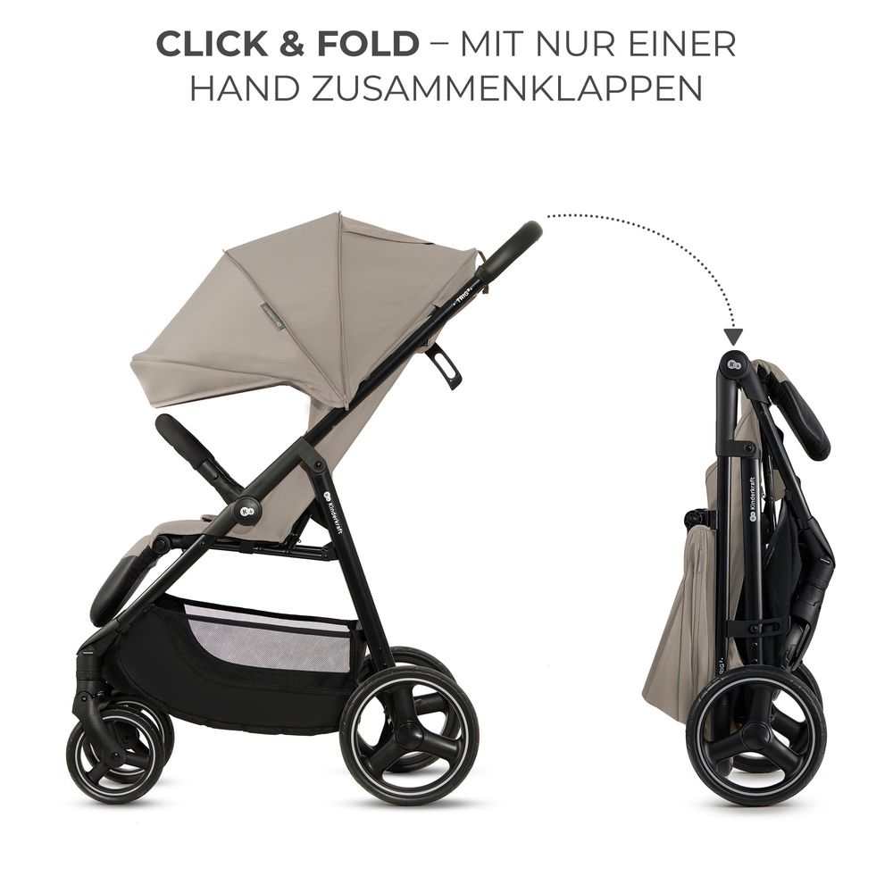 Kinderkraft TRIG 3 - Großer Kinderwagen bis 25 kg - Einhändig faltbar - Verstellbare Rückenlehne - Wasserdichtes Verdeck - Große EVA-Räder - Beige