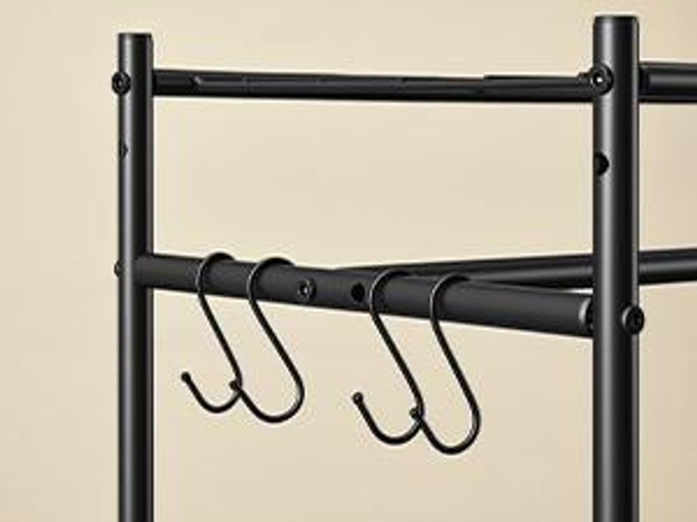 SONGMICS Kleiderständer, offener Kleiderschrank, Garderobenständer mit Ablagen, Metallrahmenm, für Schlafzimmer, Wohnzimmer, Eingangsbereich, schwarz