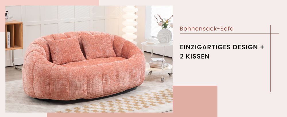 okwish Schlafsofa Sitzsack mit 2 Kissen,Relaxsessel mit dicke Polsterung,Ecksofa ,Extrabreit Lazy Sofa für Erwachsene & Kinder,Chenille-stoff,Rosa
