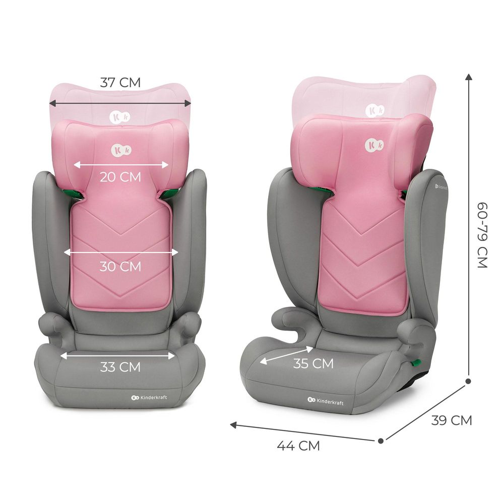 Kinderkraft I-SPARK 2in1 Kindersitz 100-150 cm (3,5-12 Jahre) - i-Size Standard - Leicht - H-GUARD Kopfstütze - SPS Seitenaufprallschutz - Rosa
