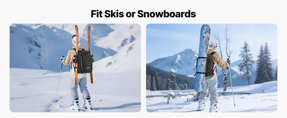 VEVOR Skischuh Tasche, 70L, Snowboard Boots Reisetasche für Männer und Frauen, mit wasserdichtem Außen- und Bodenbereich, strapazierfähigem 1680D Oxford, Tasche für Skier, Snowboard, Helm, Goggles, Handschuhe, Zubehör (Schwarz), Schneestiefeltasche-b, 410x270x500 mm (55 L)