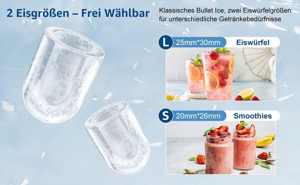 Fatabeta Eiswürfelmaschine 1,2L Eiswürfelbereiter 2 Eisgrößen 9 Eiswürfel in 6 Min, 12kg/24h, LCD Display, leise Eiswürfel Maschine