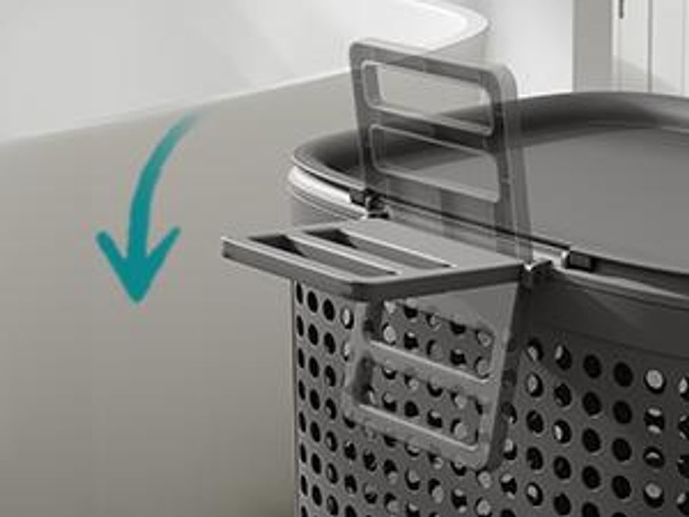 SONGMICS Wäschekorb Plastik, 75 L Wäschesammler, Wäschebox mit Deckel, schmale Wäschetonne für Bad, Waschküche, dunkelgrau