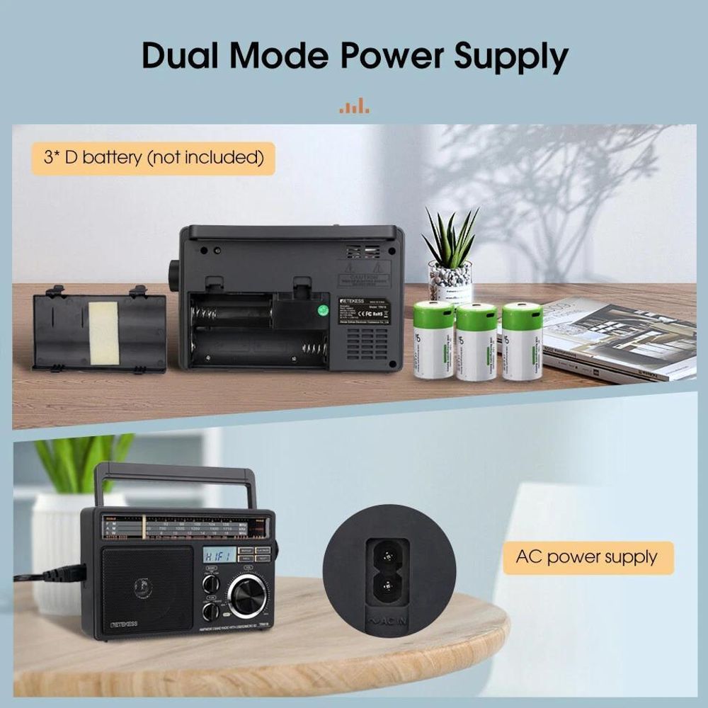 Retekess TR618 Radio Batteriebetrieben, Tragbares Radio, AM FM SW, USB SD TF, 3,5-mm-Kopfhörerbuchse, Kofferradio für Senioren, Küche