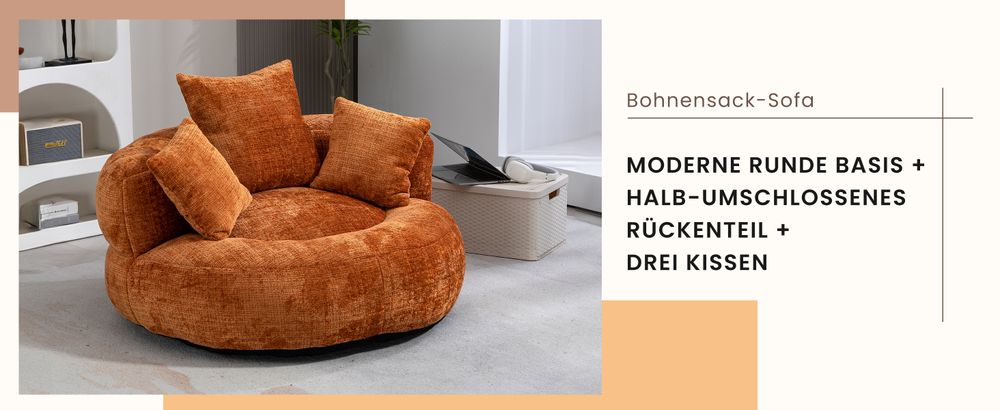 okwish Schlafsofa mit 3 Kissen,Ecksofa Lazy Sofa Indoor & Outdoor Sitzsack Relaxsessel für Schlafzimmer, Büro,Posterstuhl,Chenille-Stoff,Orange