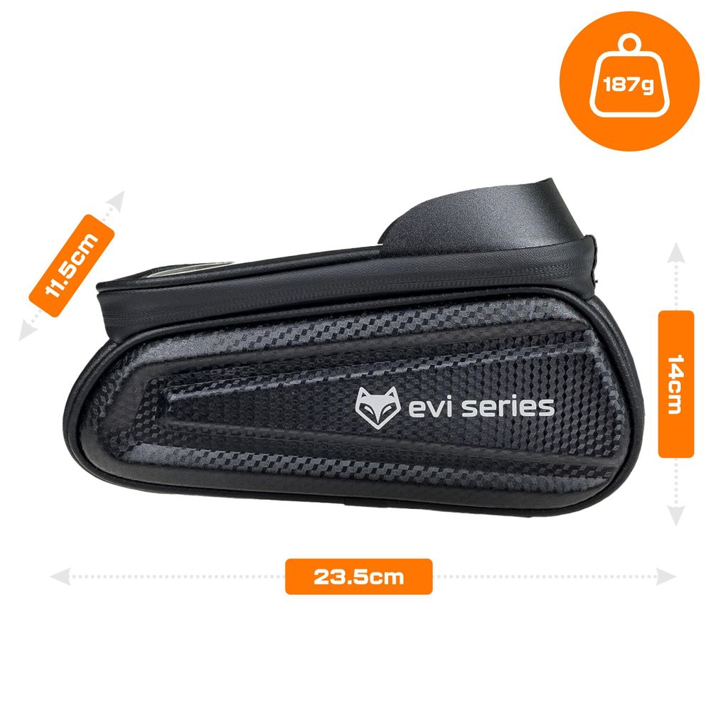 Fahrradtasche Rahmentasche wasserdicht, Handyhalterung bis 6,9 Zoll, 2L Hardcase Oberrohrtasche mit Sonnenblende, EVI BIKE Flow+ L, Schwarz