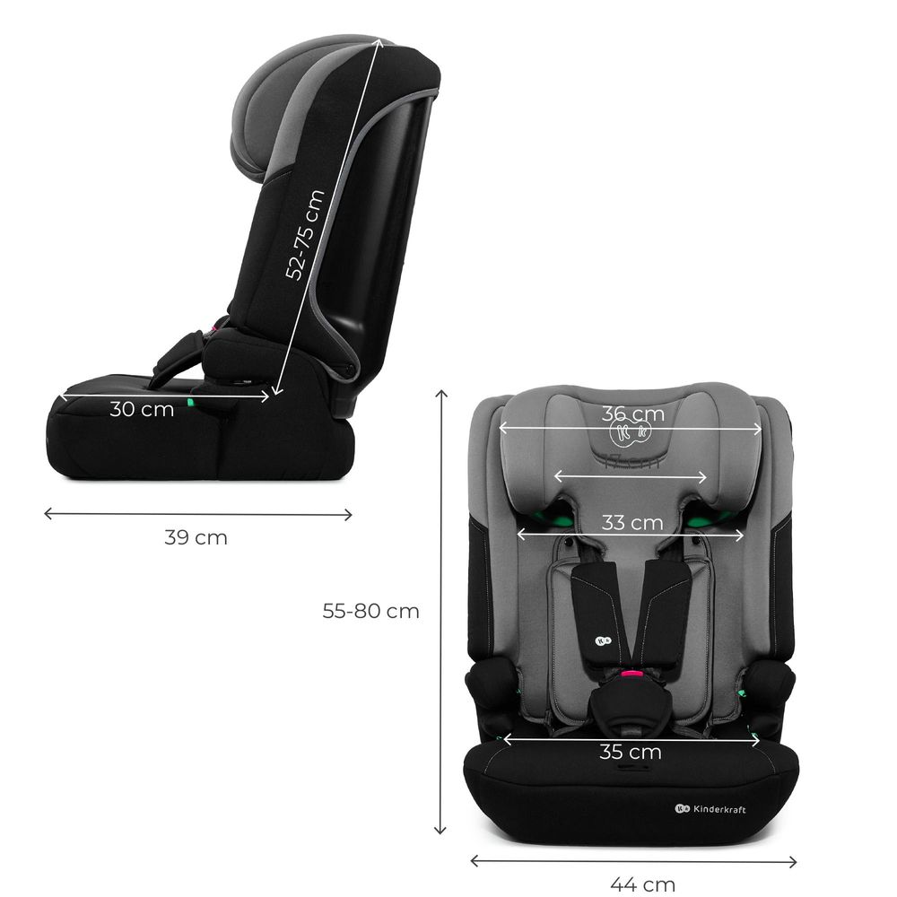 Kinderkraft I-COMFY Autokindersitz 3-in-1 i-Size 76–150 cm, 15 Monate bis 12 Jahre, R129, EASY GROW, H-GUARD, SPS, 10 Neigungspositionen, Grau