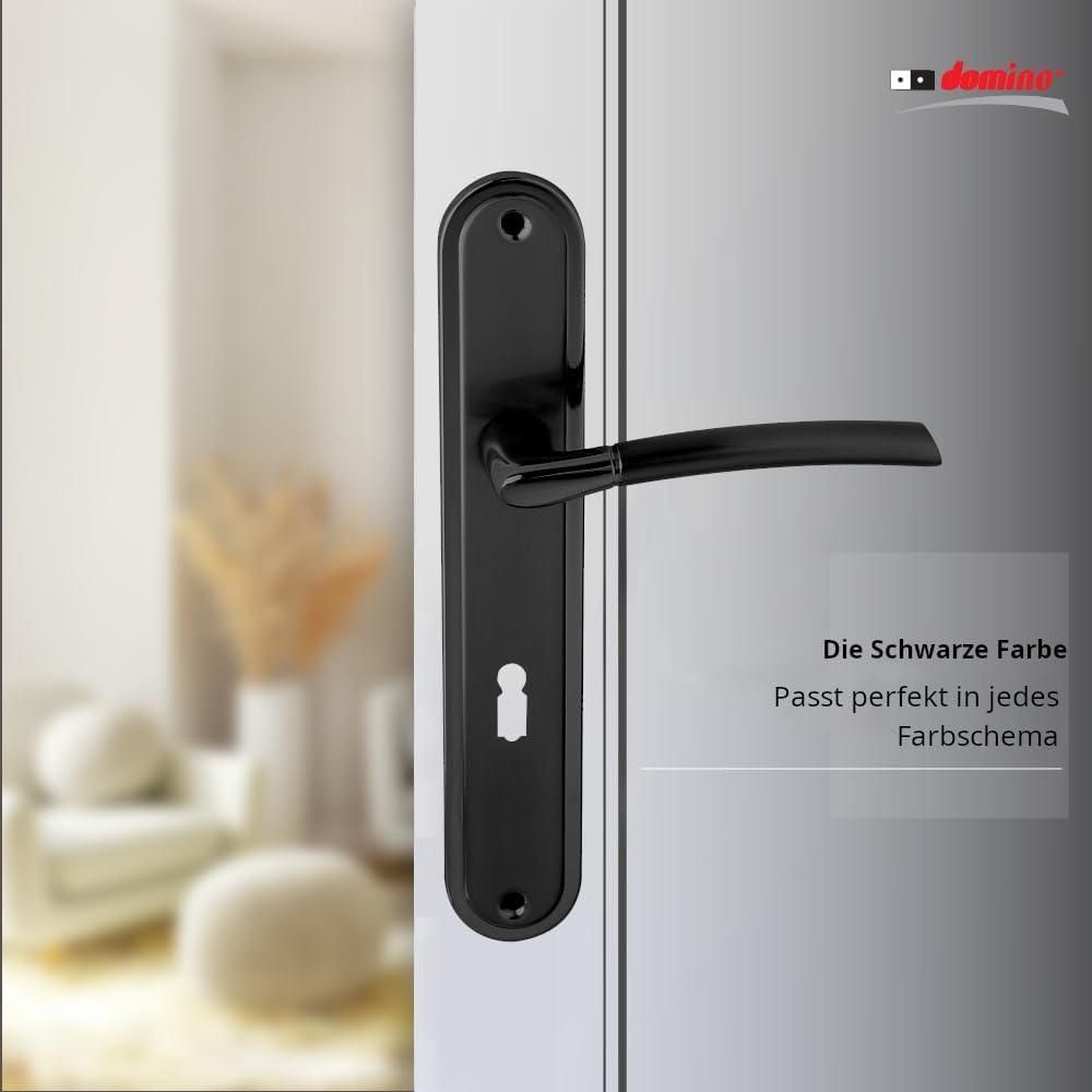 DOMINO Türgriff 72 Drückergarnitur BB-Buntbart Set | Langschildgarnitur | Türklinke für Zimmertür, Bürotür, Kellertür & Innentür | L-Form | Türbeschläge aus Aluminiuml | Schwarz Türdrückergarnitur |PRESTO BLACK