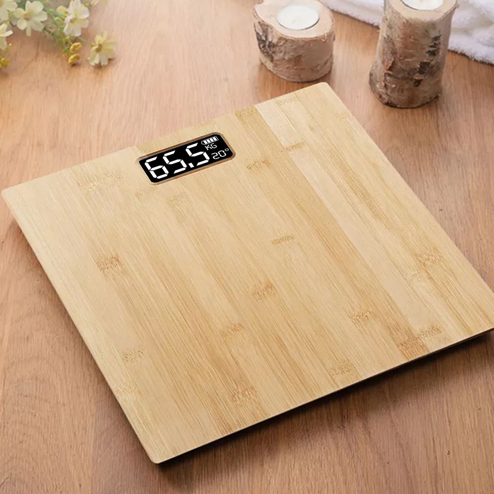 Personenwaage Bambus Bis 180 kg mit Step-On Technologie – Präzise Sensoren, Großes LCD-Display, Genauigkeit 100 g Retoo