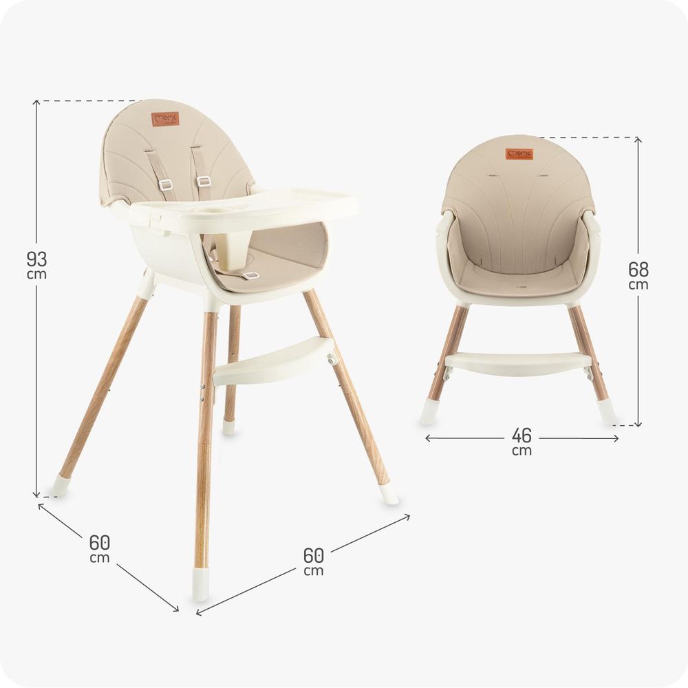 MoMi REKI – Evolutiver Baby Hochstuhl mit 2 Sitzpositionen & spülmaschinenfester Tablett, 6–36 Monate, bis 20 kg – Beige
