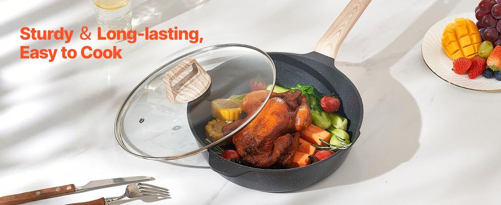 VEVOR Induktions-Kochgeschirr-Set (17-teilig) Induktionskochtöpfe zum Braten, Soßenzubereiten und Kochen in der Wohnmobilküche (Schwarz)