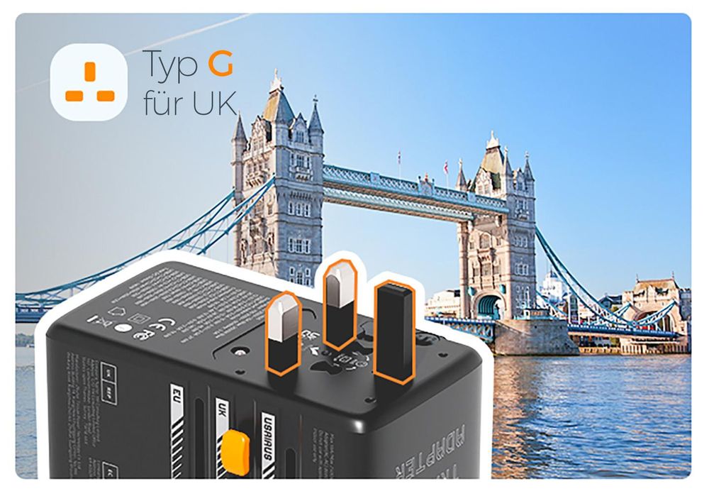 TESSAN Universal Reiseadapter 140W GaN Internationaler Steckeradapter mit 3 USB-C und 1 USB-A Typ C/G/A/I Schwarz