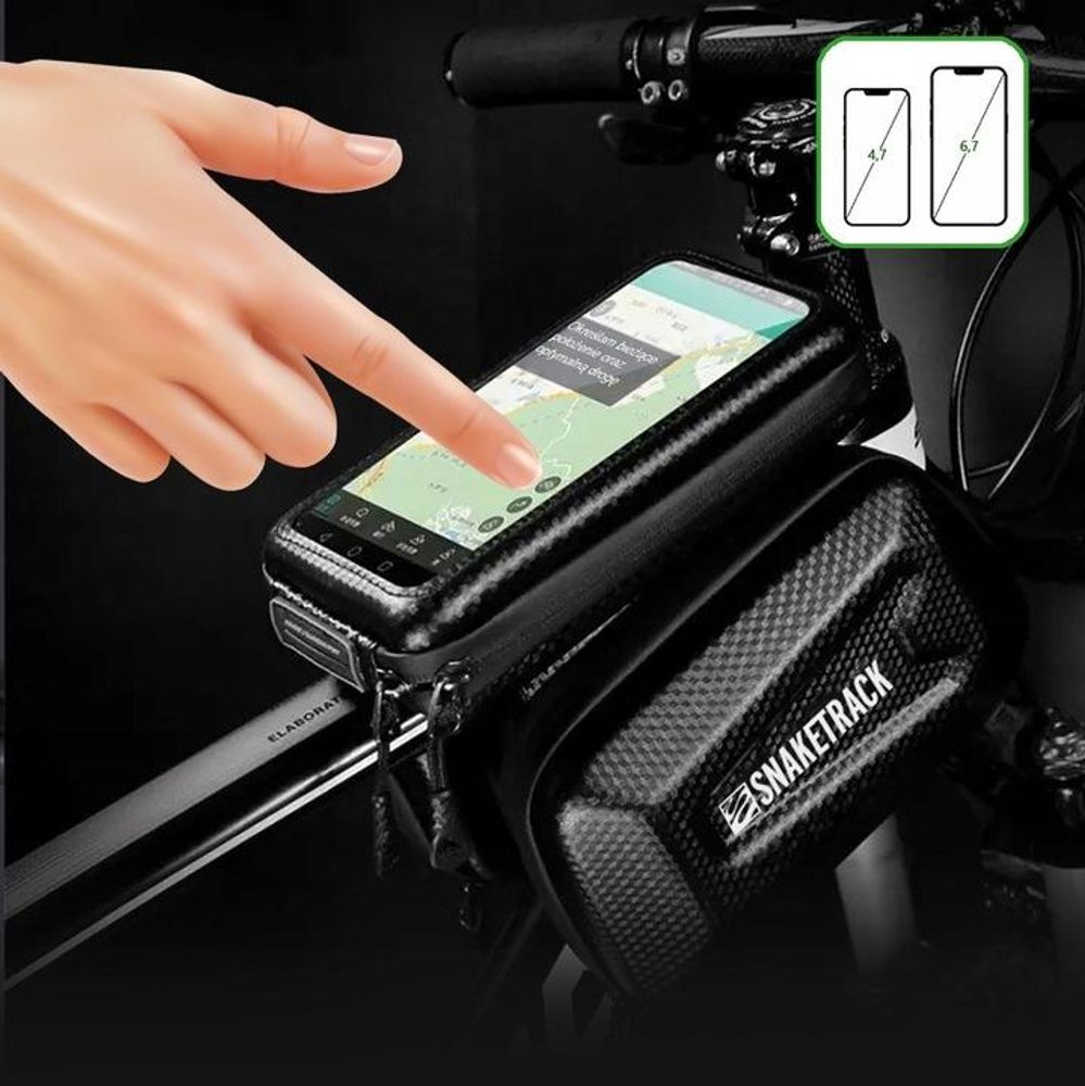 Forever Support de téléphone portable pour vélo Snake Track avec triple poche de cadre, support tactile Smartphone étanche