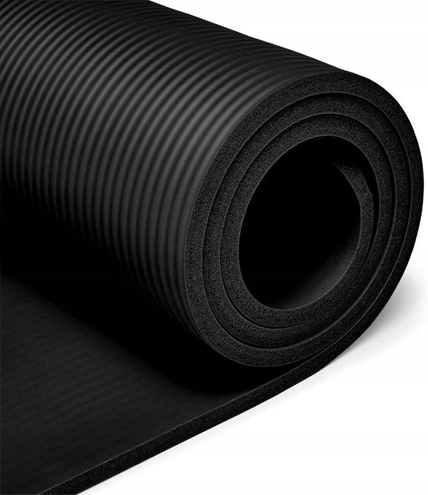 Čierna športová podložka, na fitness, jogu, cvičenie, s popruhom na nosenie, protišmyková