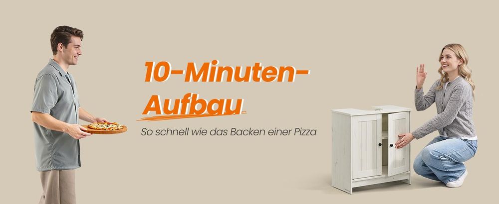 Waschbeckenunterschrank, Toolless-Technologie, superschnelle werkzeuglose Montage, für Waschbecken ohne Säule, weiß