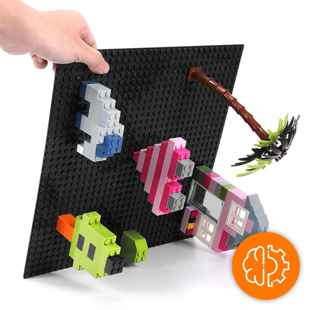 Bauplatte 32x32 Noppen, Grundplatte kompatibel mit gängigen Bausteinen, 25,5 x 25,5 cm, EVI KIDS, Schwarz