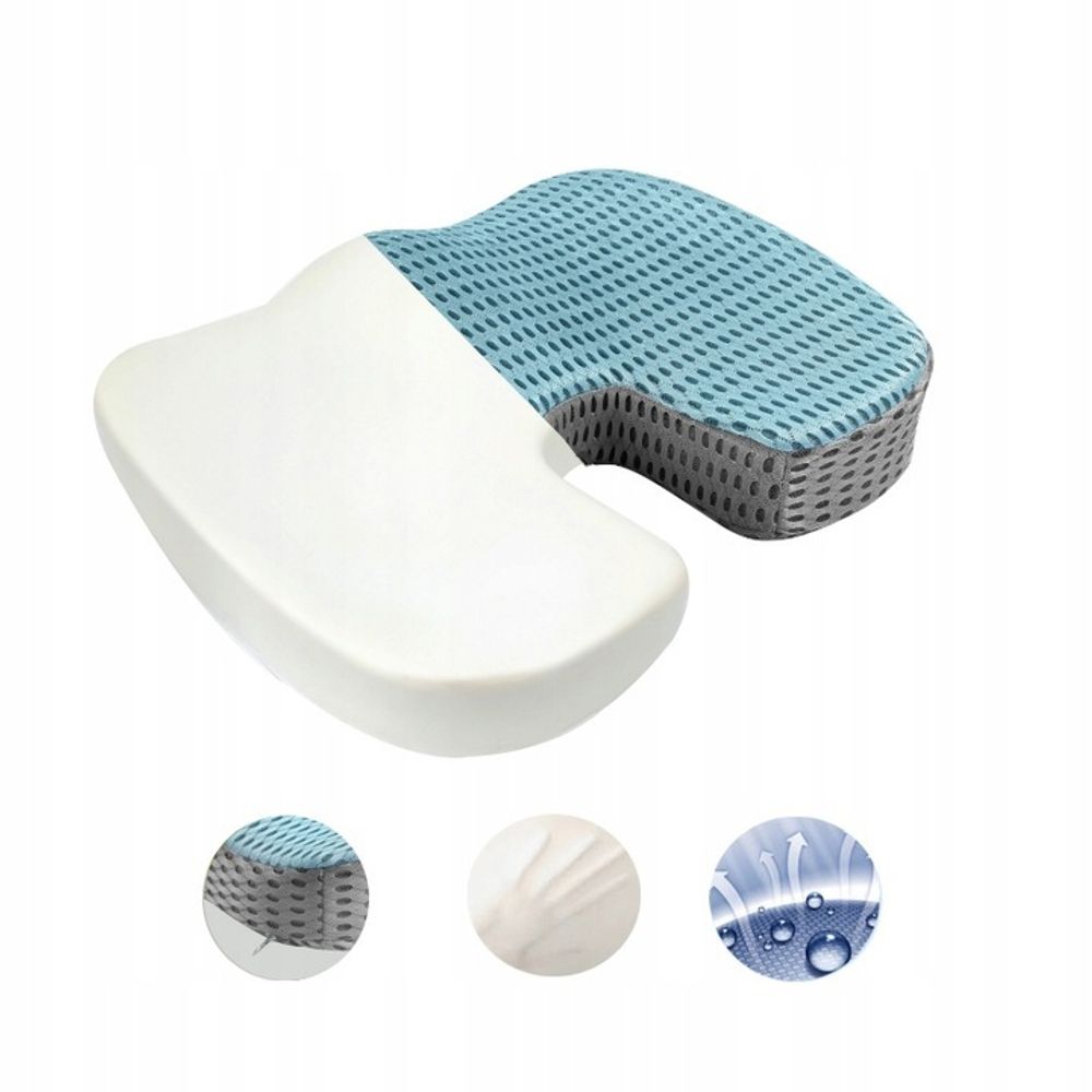 Orthopädisches Sitzkissen aus Memory-Schaum - Blau - Ergonomisches Kissen für Sessel, Autositz, Stuhl - Erhöht Sitzkomfort & Entlastet den Rücken