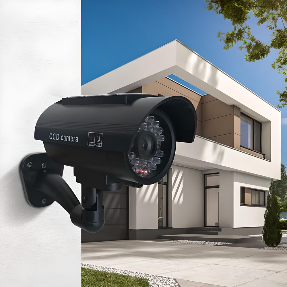 Kamera Attrappe Solar mit LED Blinklicht Dummy Alarm  Fake Überwachung Überwachungskamera Innen und Außen Alarmanlage Schwarz Retoo