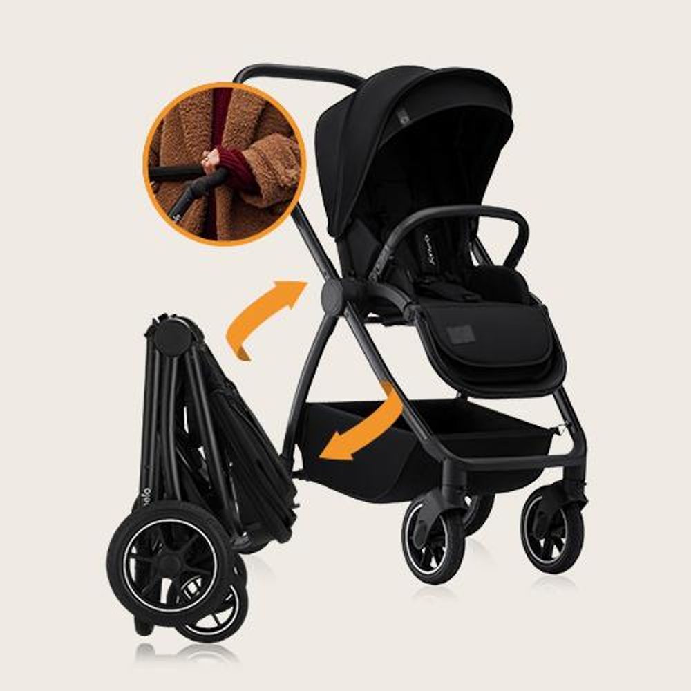 Lionelo Kombikinderwagen Meril 3in1 Babywanne bis zu 9 kg, Kindersitz bis zu 13 kg, 0-48 Monate bis zu 22 kg, Geländeräder 360°, Vollfederung - Black
