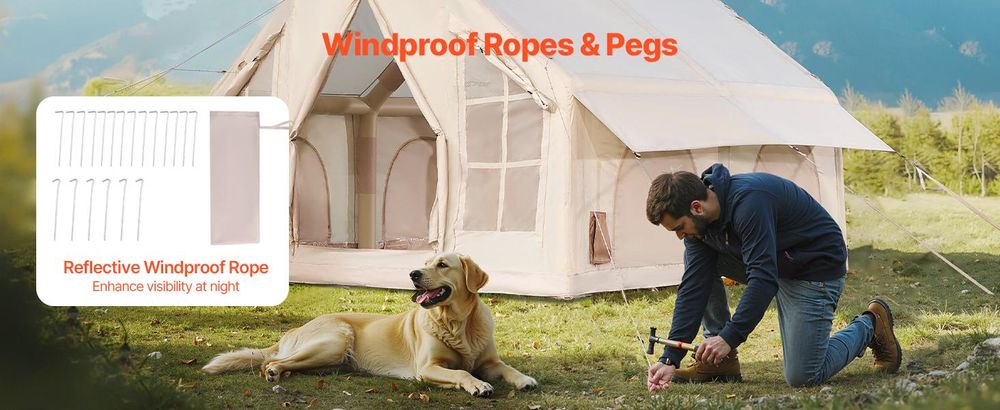 VEVOR Aufblasbare Zelte für Camping 3x3x2,3 m, 4–6 Personen, 300D Oxford, 2 Türen & 4 Netzfenstern, inkl. Aufbewahrungstasche für Transport