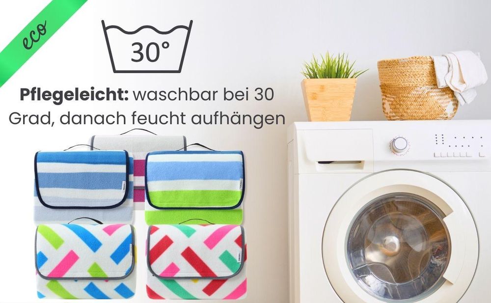 wometo eco-line Picknickdecke 100% recyceltes Fleece gesteppte Campingdecke XXL 200x200 Grafik pink mint isoliert wasserdicht waschbar