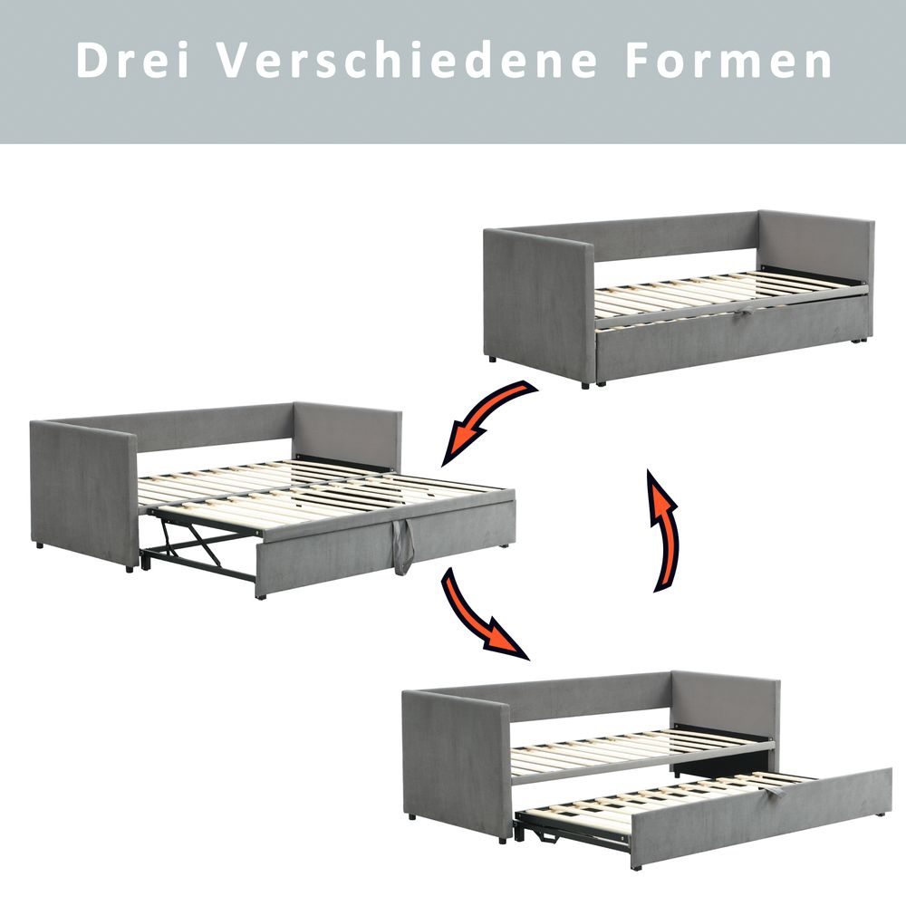 okwish Polsterbett 90/180*200 cm, multifunktionales Ausziehsofa mit Lattenrost, aus hautfreundlichem Samtstoff, Dunkelgrau
