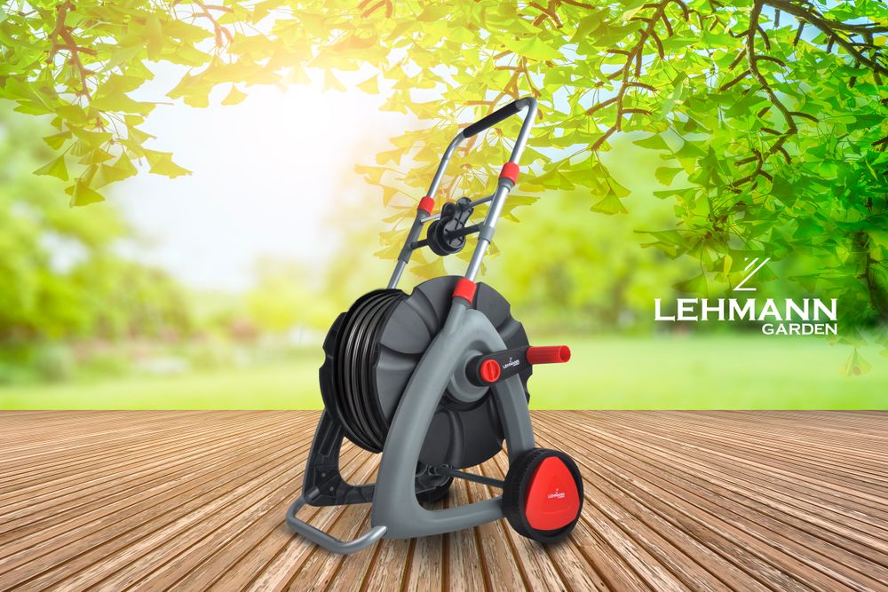 Lehmann Wagen auf Rädern mit Gartenschlauchaufroller, für eine maximale Schlauchlänge von 1/2“ 45 m