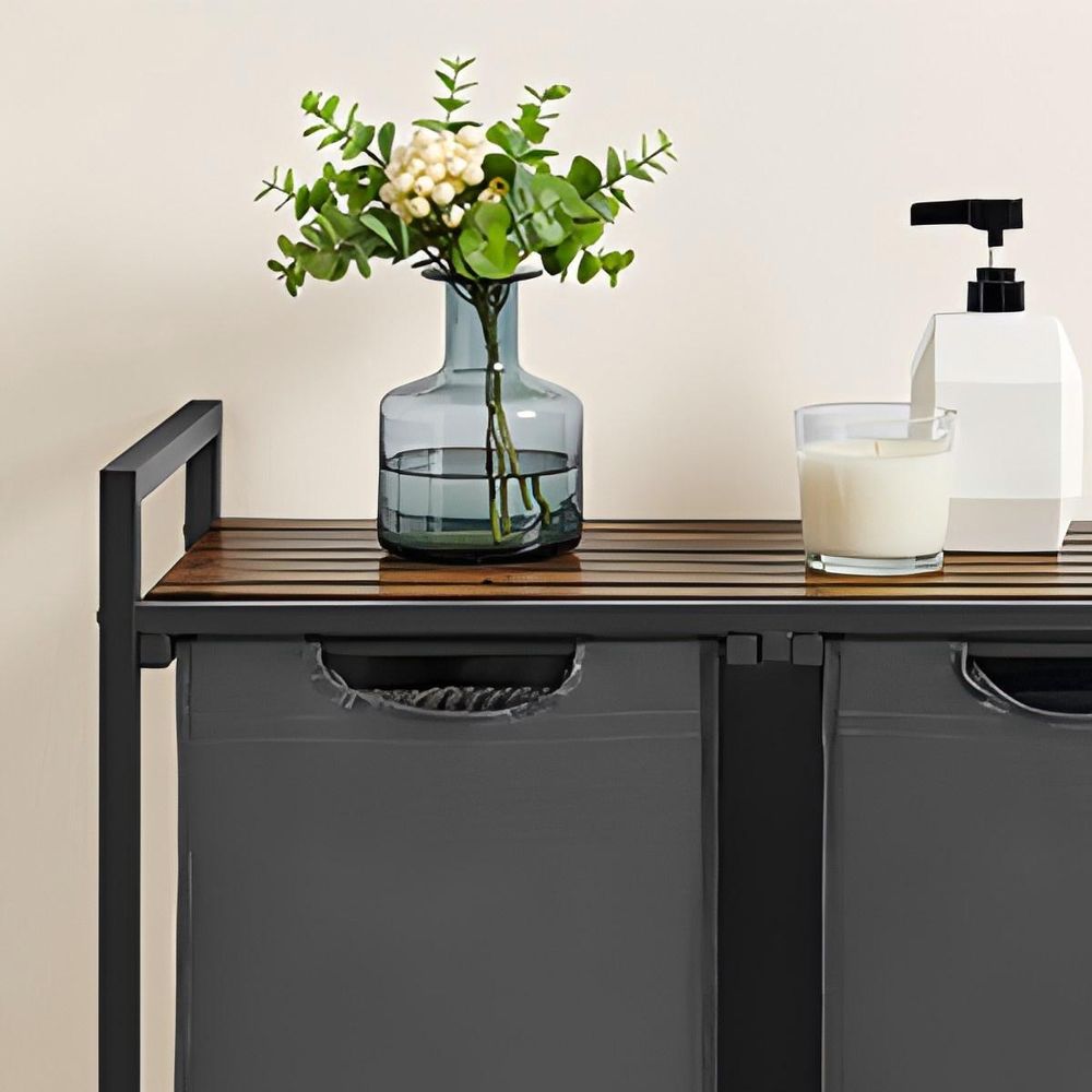 VASAGLE Wäschekorb 2 Fächer, mit Ablage, ausziehbar abnehmbar,  2 x 46 L