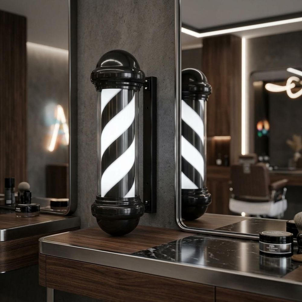 Poteau de Barbier LED Enseigne Lumineuse Tournante 124,5 cm - Lampe Publicitaire pour Salon de