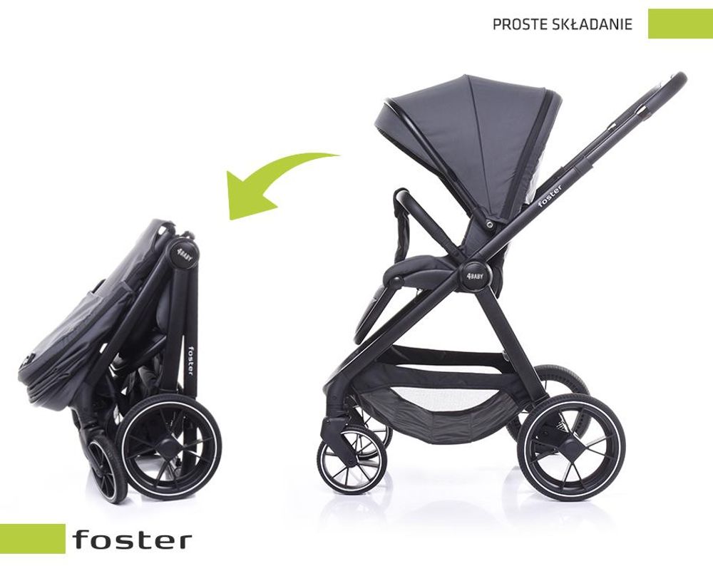 4Baby | Wózek spacerowy - Grafitowy - Obrotowe siedzisko - Lekki - Terenowy - Składany jedną ręką - duże koła - do 22 kg - Foster