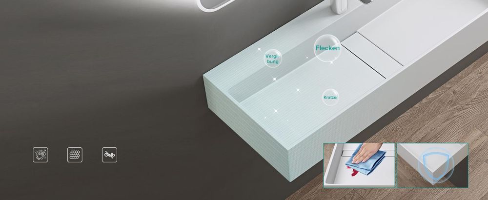 ddoporro Lavabo da Bagno Rettangolare 120 cm in Resina Minerale Antracite Opaco, Lavandino Sospeso / da Appoggio con Foro Rubinetto - Col6028
