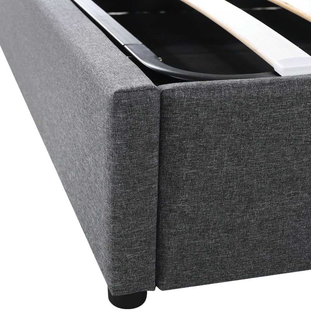 Flieks Polsterbett 140x200cm mit USB und Typ C, Stauraumbett Boxspringbett mit LED, Jugendbett Doppelbett mit Lattenrost, Funktionsbett, Leinen, Grau