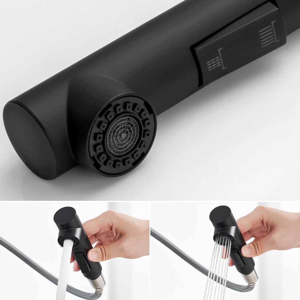 Cecipa Küchenarmatur Schwarz Ausziehbar, Wasserhahn Küche mit Brause, 360° Drehbar Spültischarmatur, L-Form, 304 Edelstahl, Einhandmischer, Schwarz