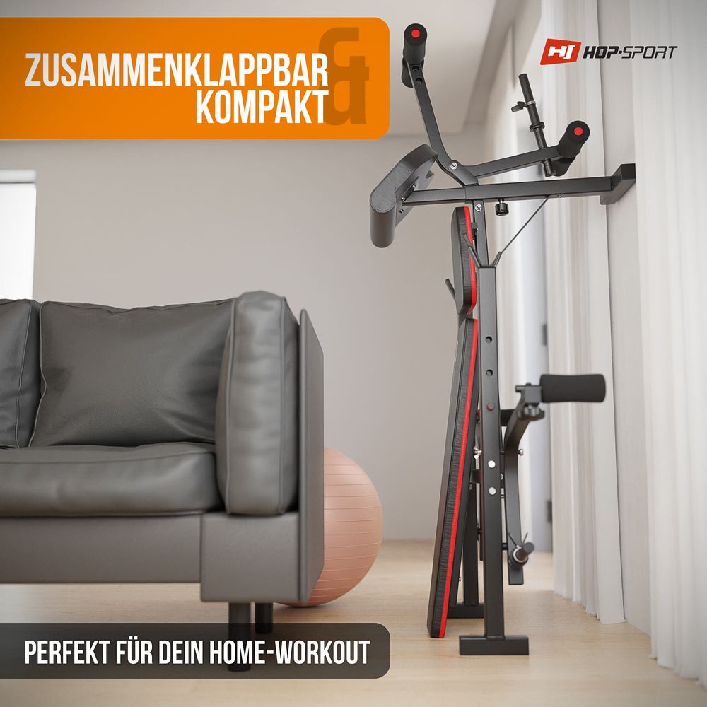 Hantelbank klappbar verstellbar mit Langhantelablage, Curlpult, Butterfly