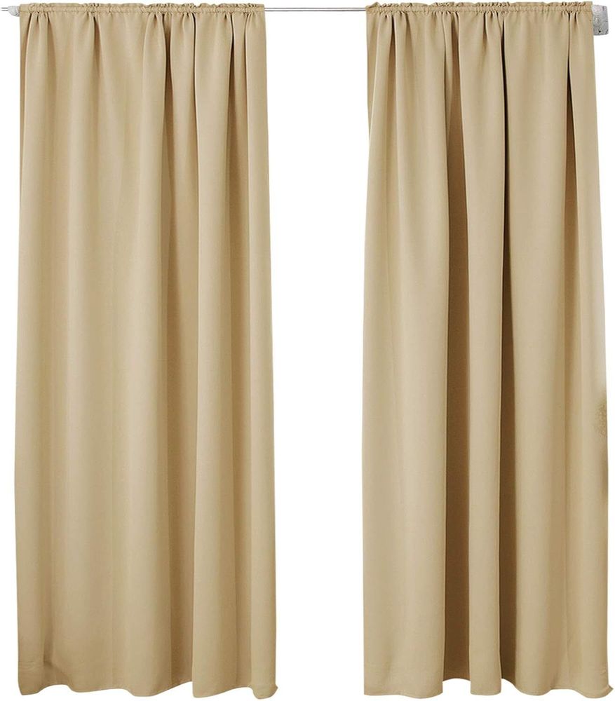 WOLTU 2er Set Gardine blickdicht 250 g/m² mit Kräuselband : Champagner 135x245 cm Farbe: Champagner Größe: 135x245 cm